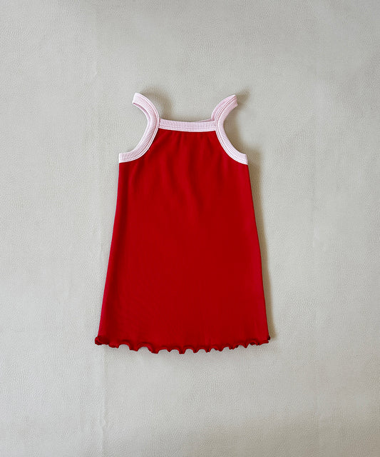 Tiny Trove - Elsie Ribbed Cotton Dress - Red/Pink