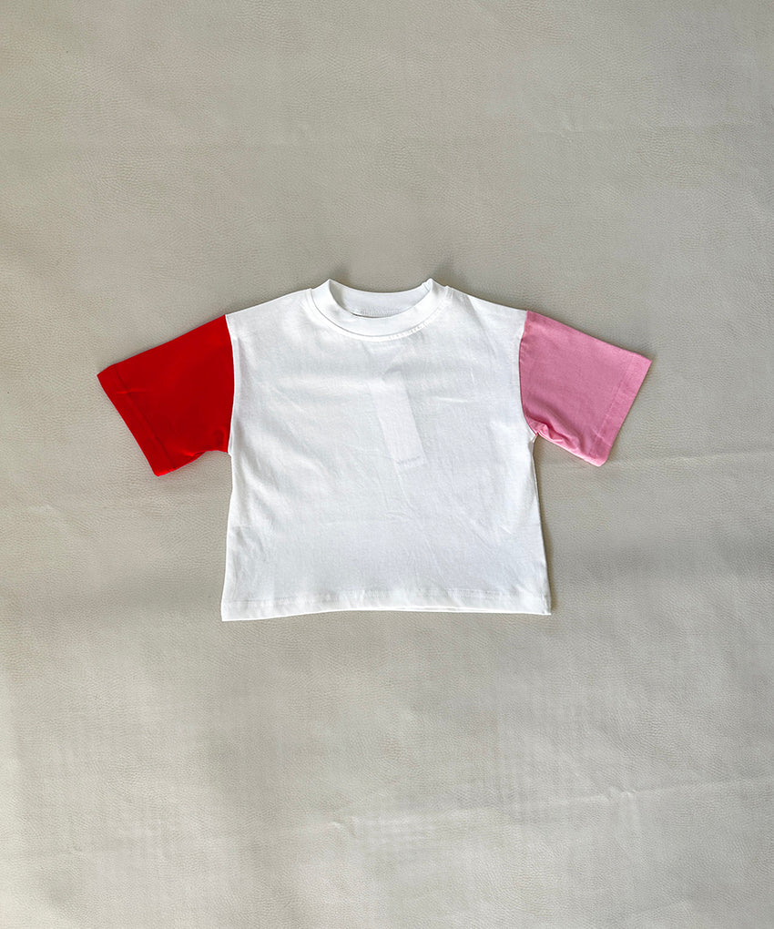 Tiny Trove - Rocco Colourblock Tee - Pink/Red