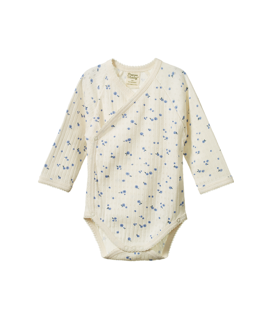 Nature Baby - Pointelle Kimono Bodysuit - Daisy Print