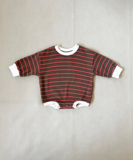 Tiny Trove - Mabel Stripe Cotton Bodysuit - Cappuccino/Coral