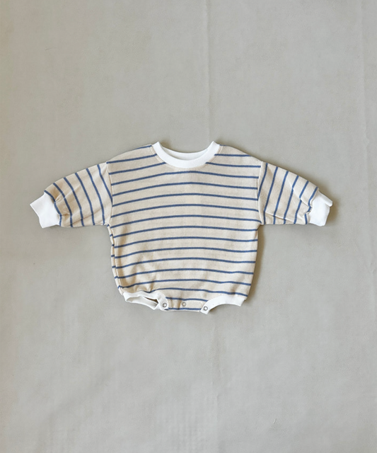 Tiny Trove - Mabel Stripe Cotton Bodysuit - Cream/Blue Stripe