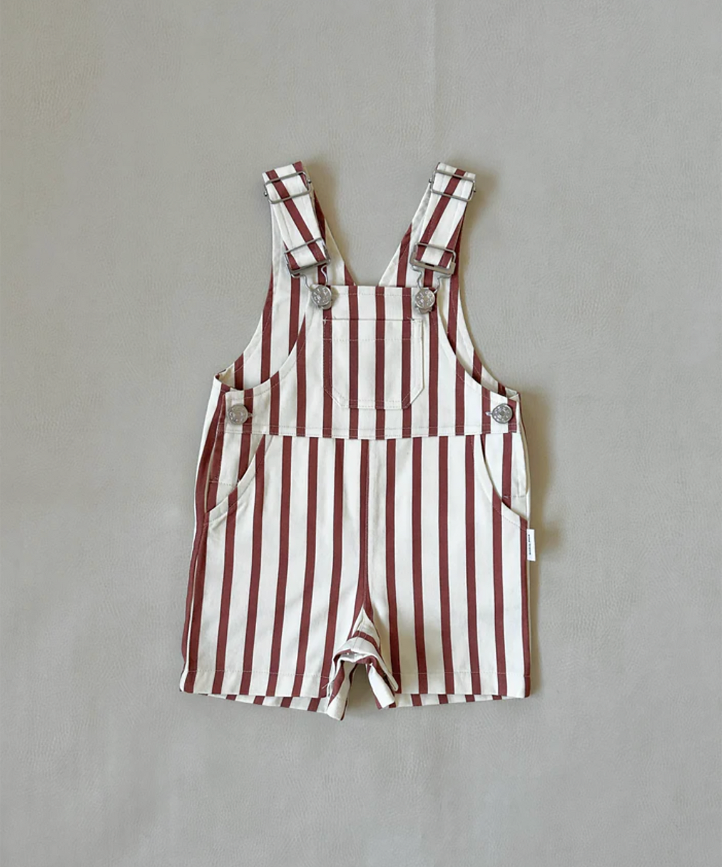 Tiny Trove - Ellis Stripe Cotton Overalls - Cream/Maroon Stripe