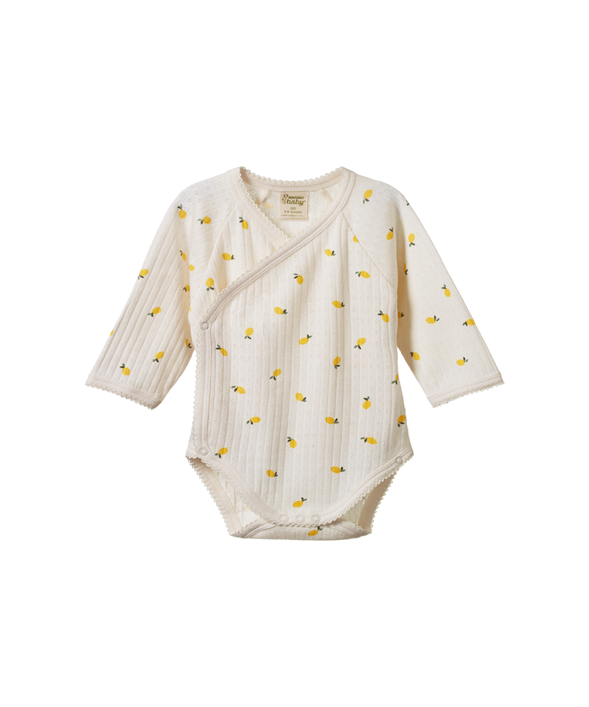 Nature Baby - Pointelle Kimono Bodysuit - Lemon