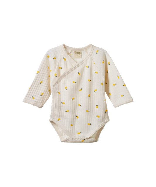 Nature Baby - Pointelle Kimono Bodysuit - Lemon