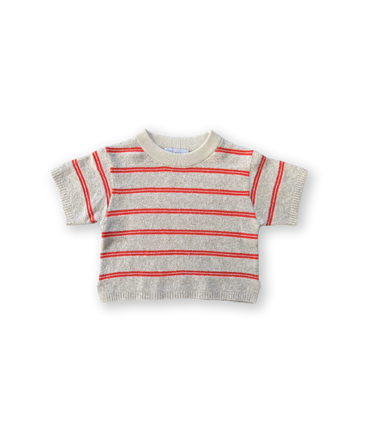 Grown - Knitted Terry Striped Tee - Dune/Rosso