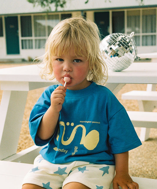 Sunday Siblings - Il Sole Tee - Blue/Yellow